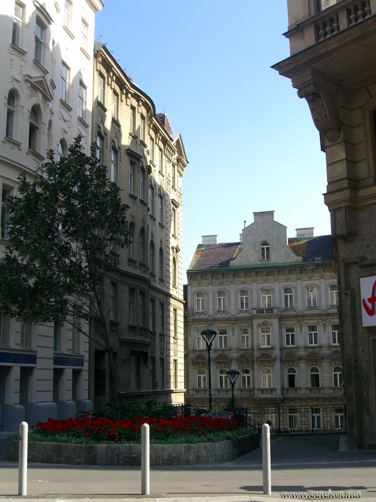 Улицы Вены, закуток с клумбой.